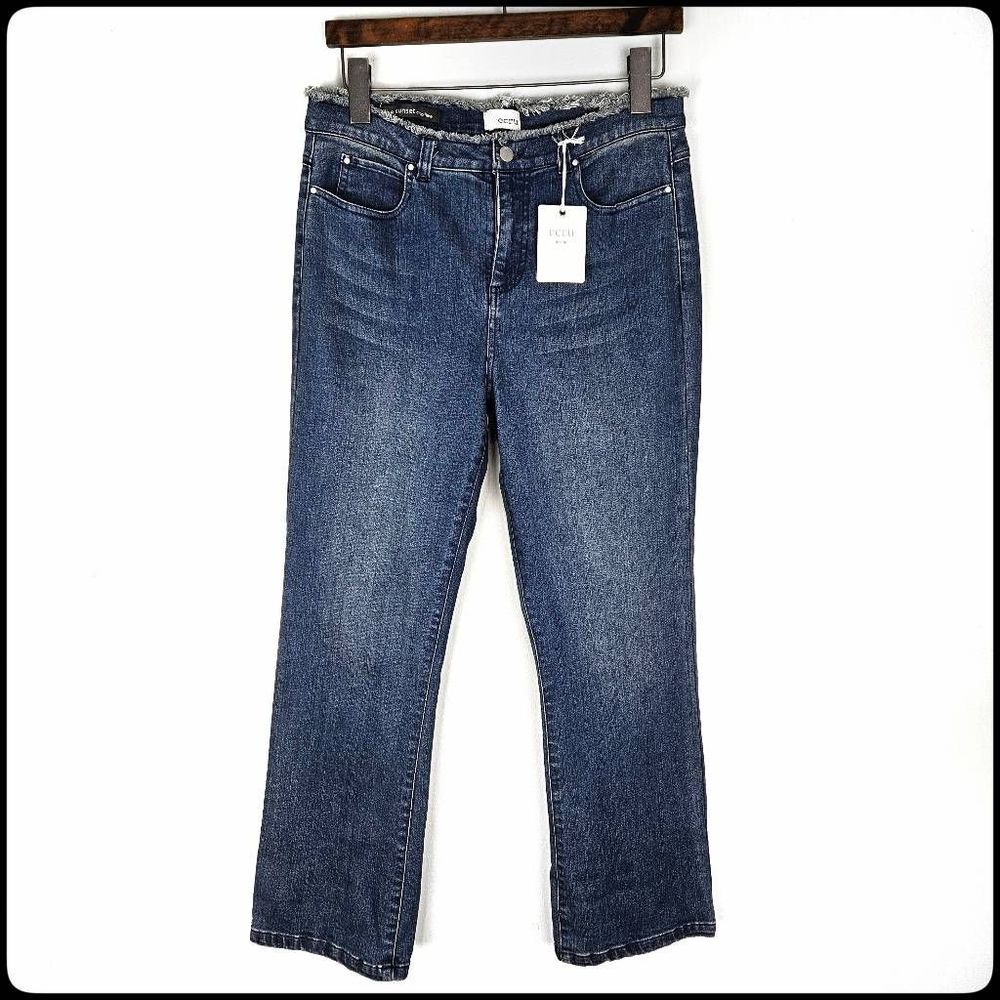 NWT ECRU The Sunset Raw Hem Crop Flare Medium Wash Whiskered Jeans Size: 27